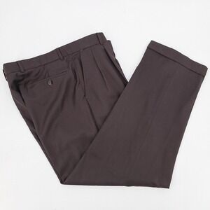 BALLIN CLASSIC Mens Pleated Super 120s Wool Dress Pants Brown 38x29